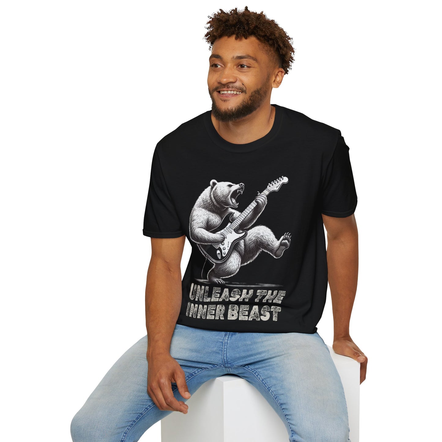 Graphic Tee Unleash the Inner Beast Grizzly Bear Rock Guitar T-Shirt