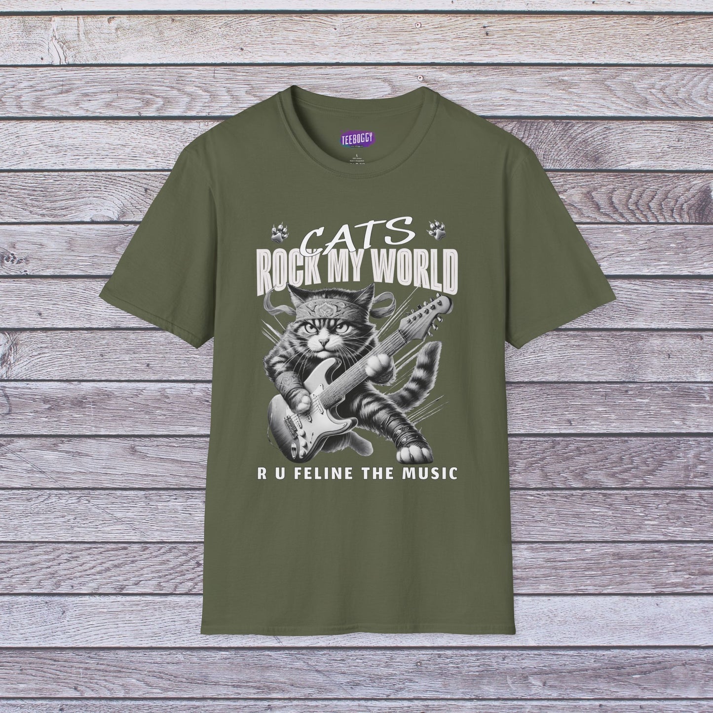 Rocker Cat T-Shirt - Cat Rock My World - R U Feline The Music