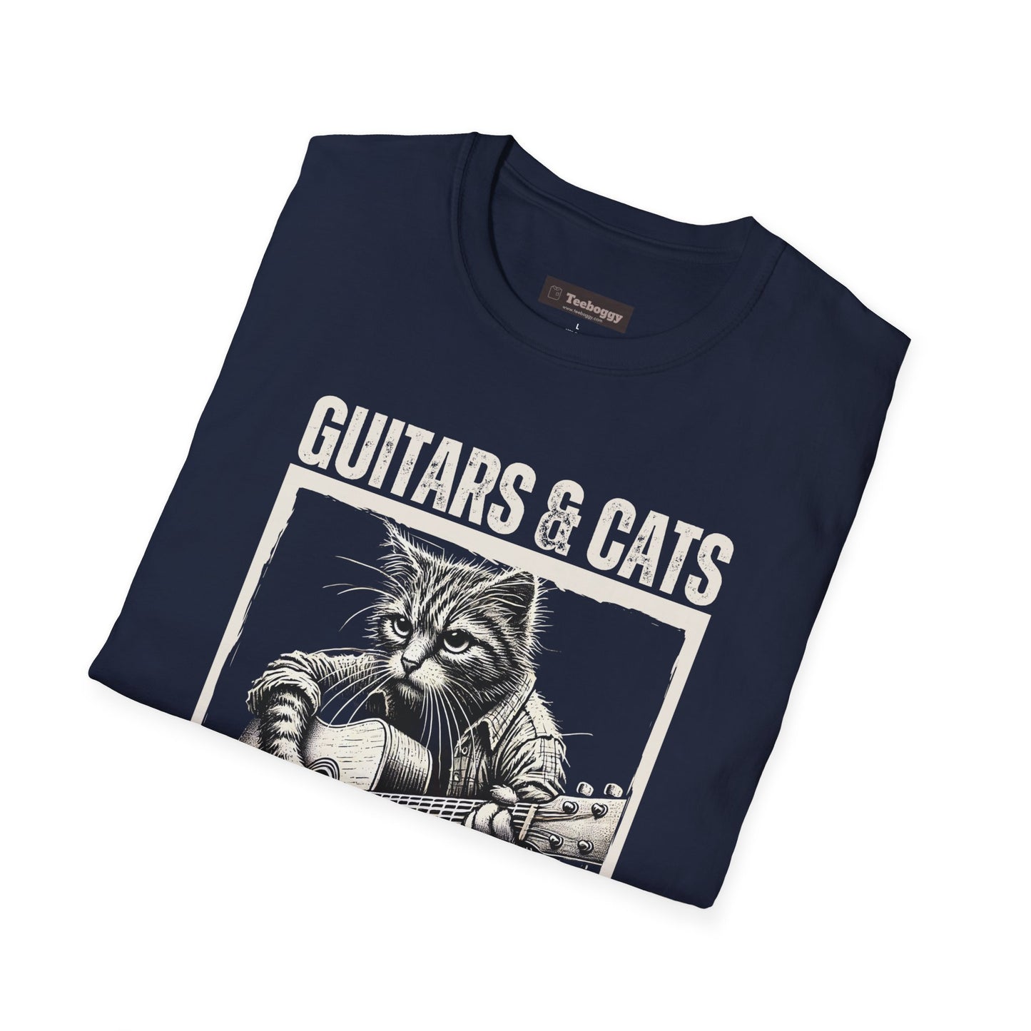 Guitars & Cats Make Me Happy T-Shirt — Cool Cat Playing Guitar Tee