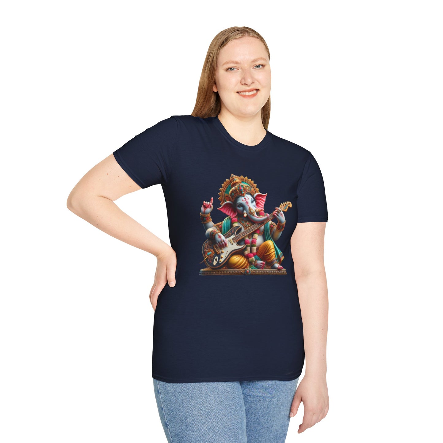 Ganesh Playing Electric Guitar T-Shirt — Woodstock Vibes Spiritual Rock Tee