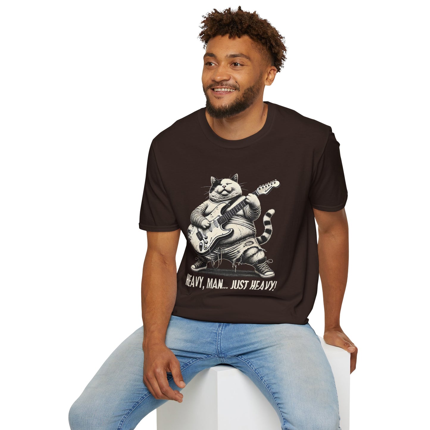 Funny Rocker Fat Cat T-Shirt – “Heavy Man… Just Heavy!”