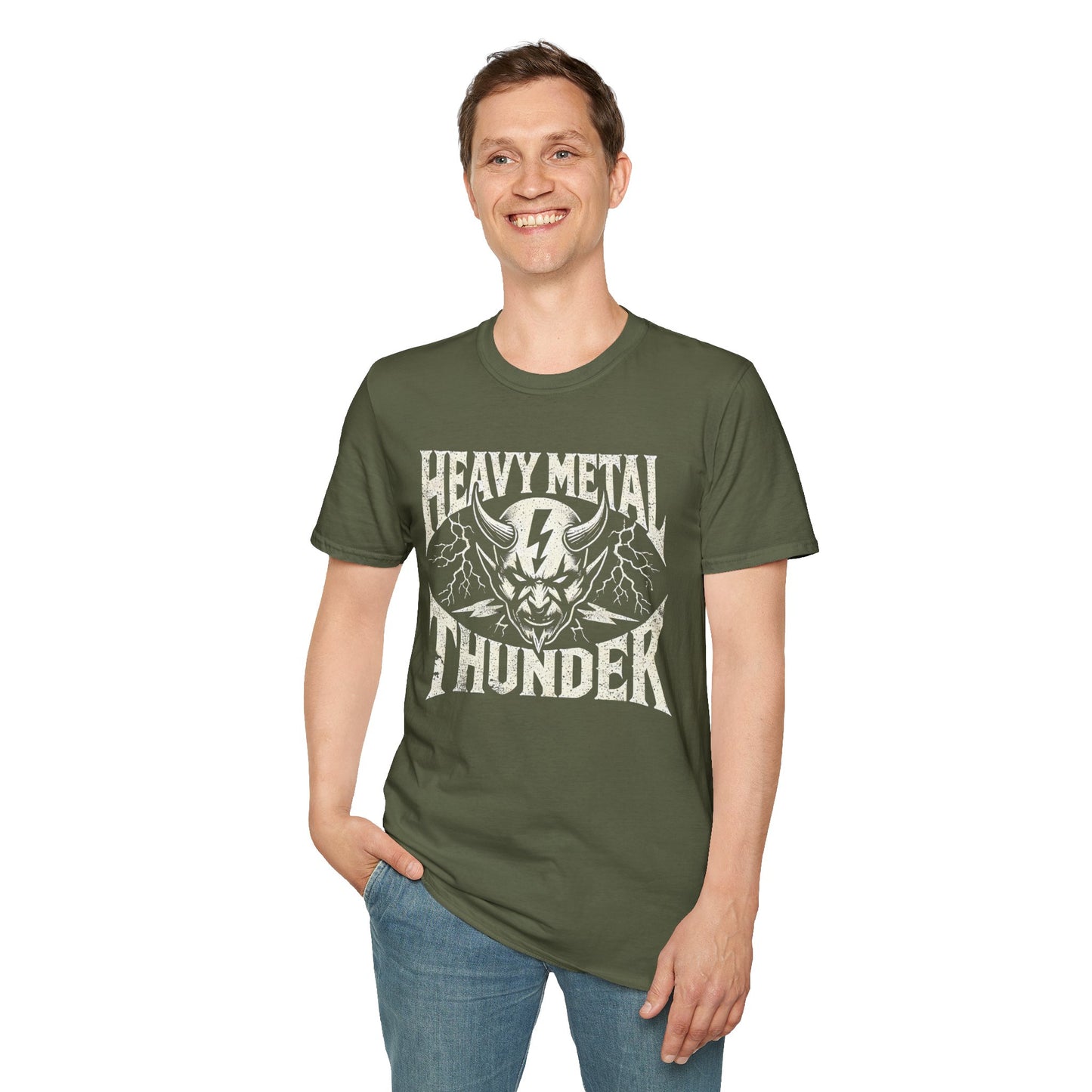 Heavy Metal T-Shirt with Devil's Horns & Thunder Bolt Design