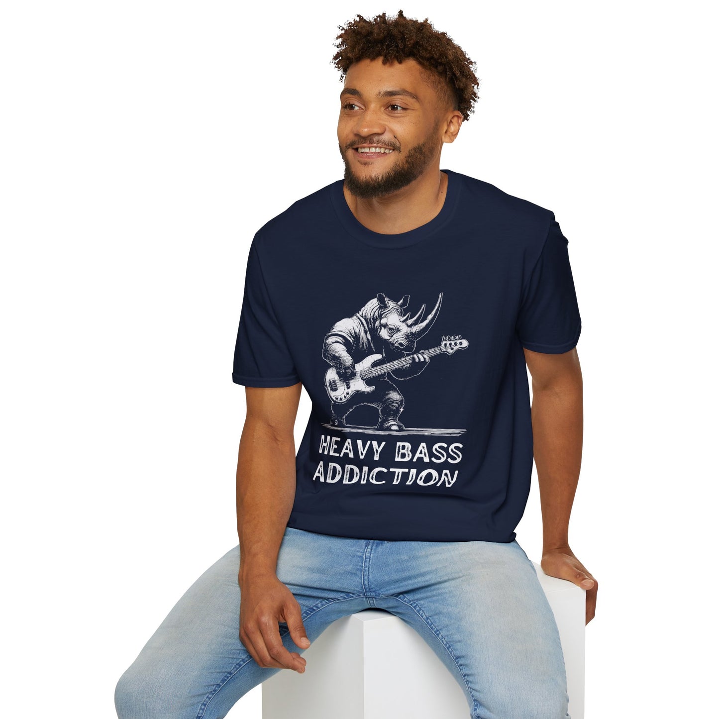 Heavy Bass Addiction T-Shirt — Rhino Playing Bass for Bassists & Music Lovers