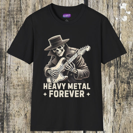 Skeleton Guitarist T-Shirt - Heavy Metal Forever