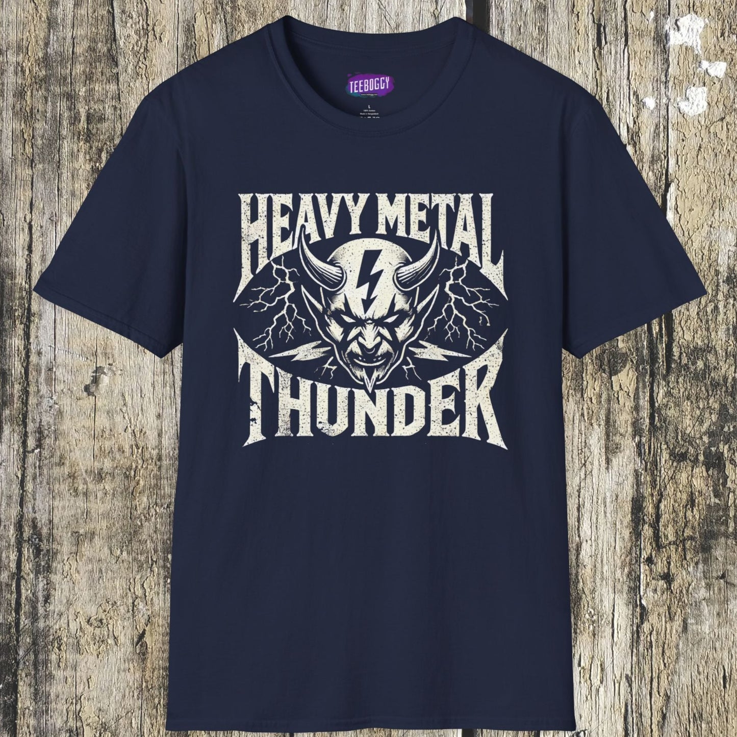Heavy Metal T-Shirt with Devil's Horns & Thunder Bolt Design
