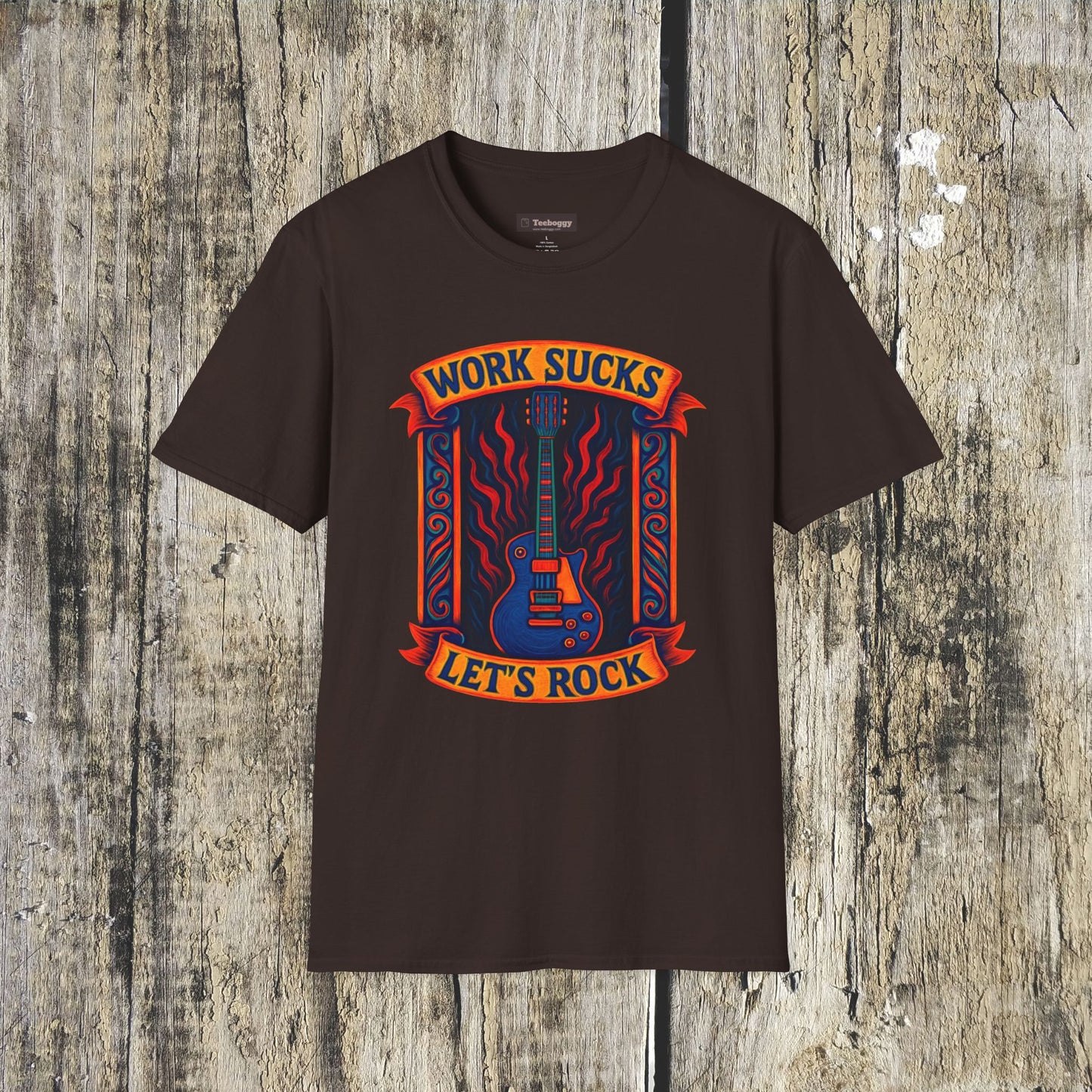 Work Sucks, Let’s Rock T-Shirt — Rock Guitar Graphic Tee