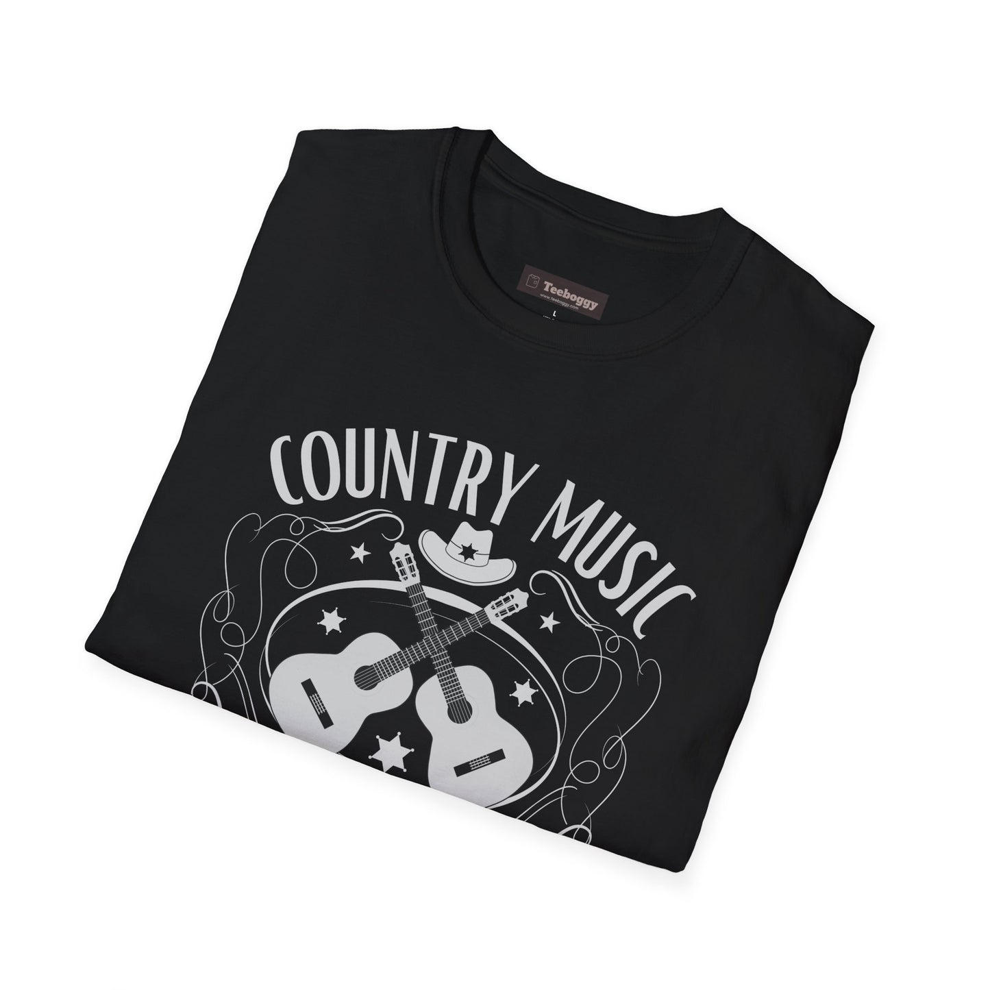 Country Music Whisky Label T-Shirt — Guitars, Grit & Cowboy Hat