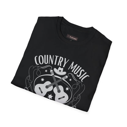 Country Music Whisky Label T-Shirt — Guitars, Grit & Cowboy Hat