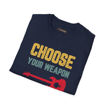 Guitar T-Shirt with 'Choose Your Weapon' Slogan