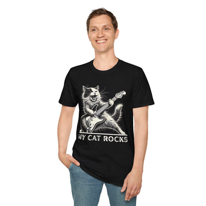 My Cat Rocks T-Shirt — Cat Playing Guitar Tee for Music Lovers