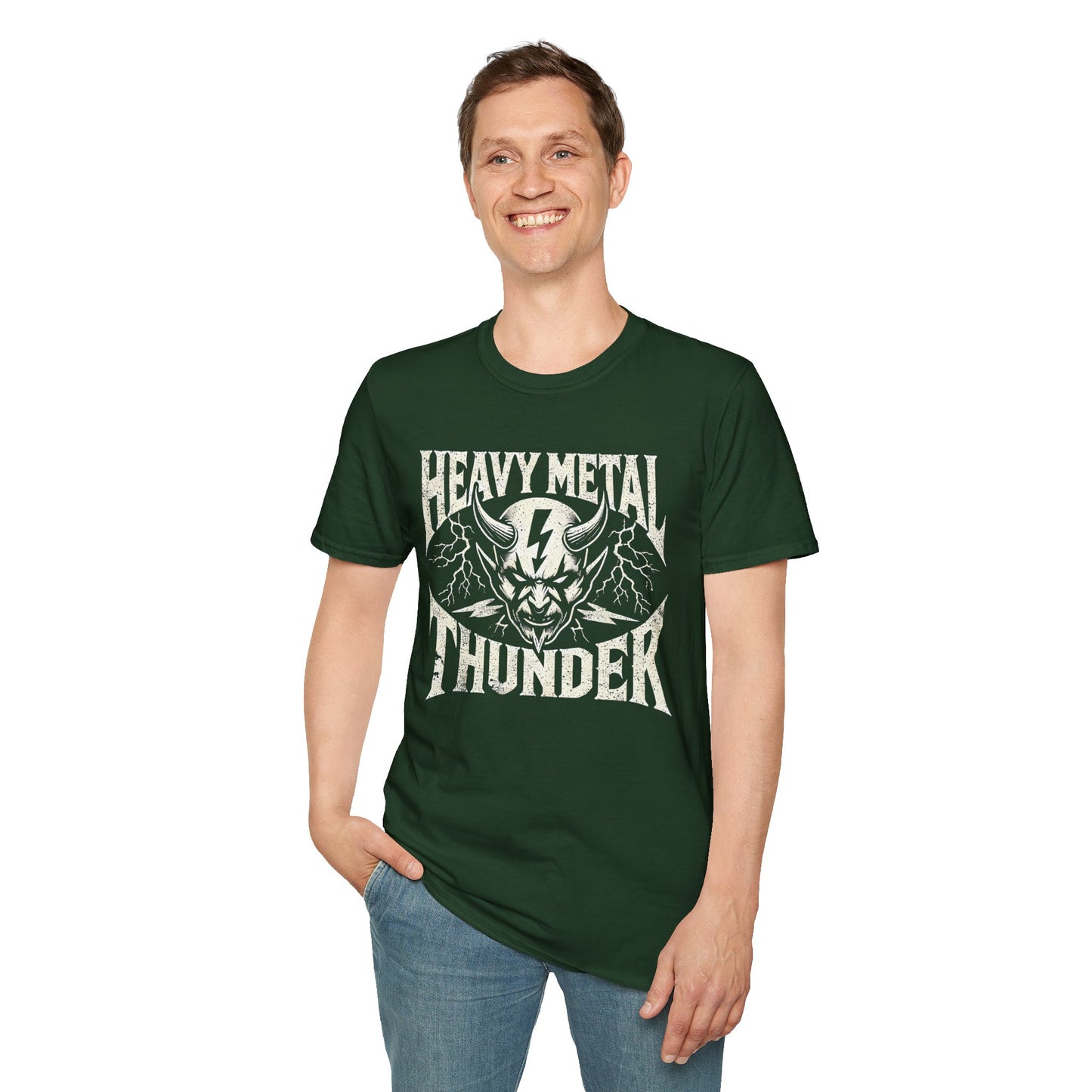 Heavy Metal T-Shirt with Devil's Horns & Thunder Bolt Design