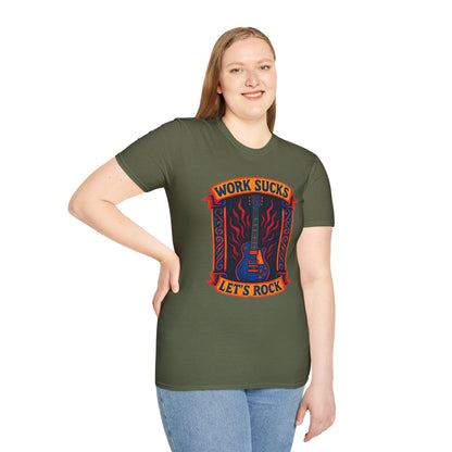 Work Sucks, Let’s Rock T-Shirt — Rock Guitar Graphic Tee