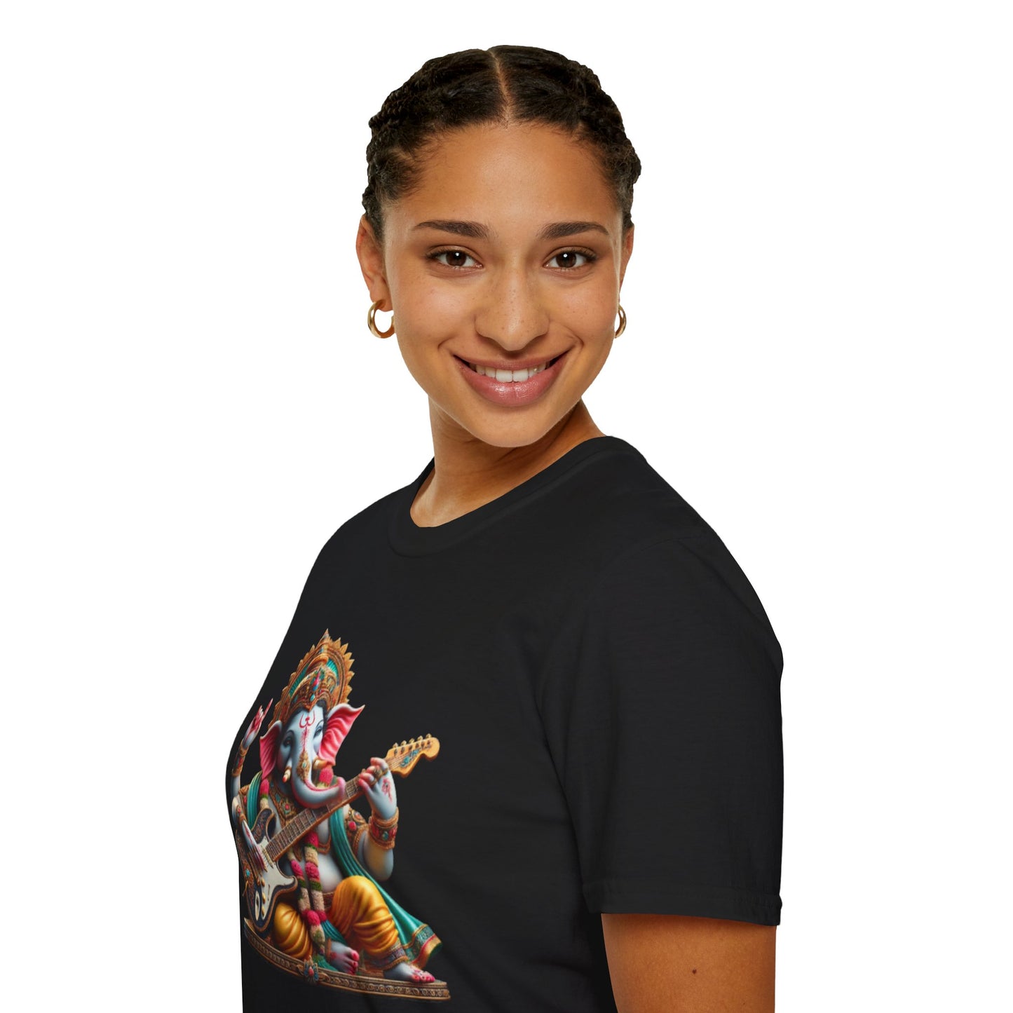 Ganesh Playing Electric Guitar T-Shirt — Woodstock Vibes Spiritual Rock Tee
