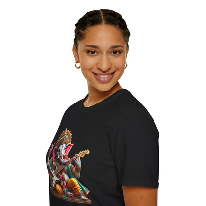 Ganesh Playing Electric Guitar T-Shirt — Woodstock Vibes Spiritual Rock Tee
