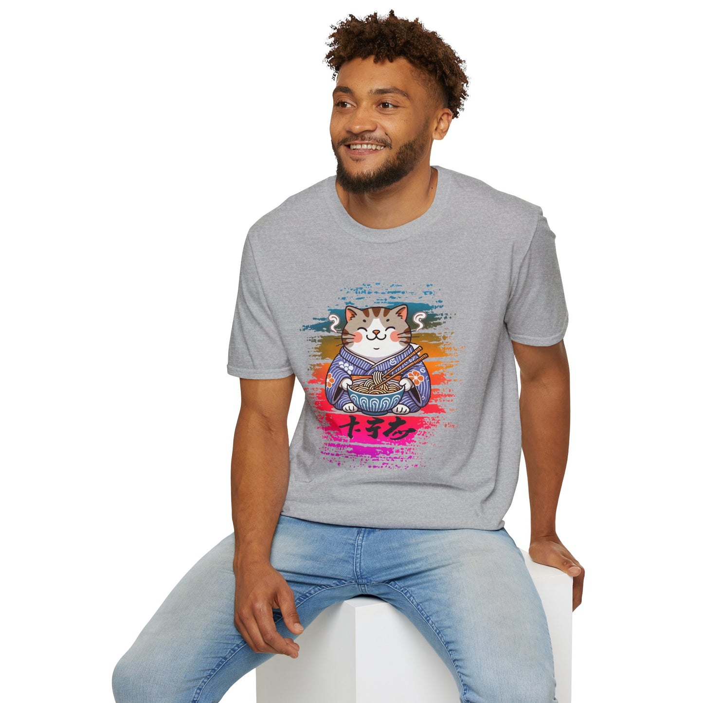 Cat Kimono T-Shirt with Love & Peace Japanese Calligraphy