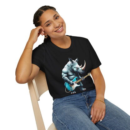 Rock Guitar Rhino T-Shirt — Rhinoceros Playing Electric Guitar Graphic Tee