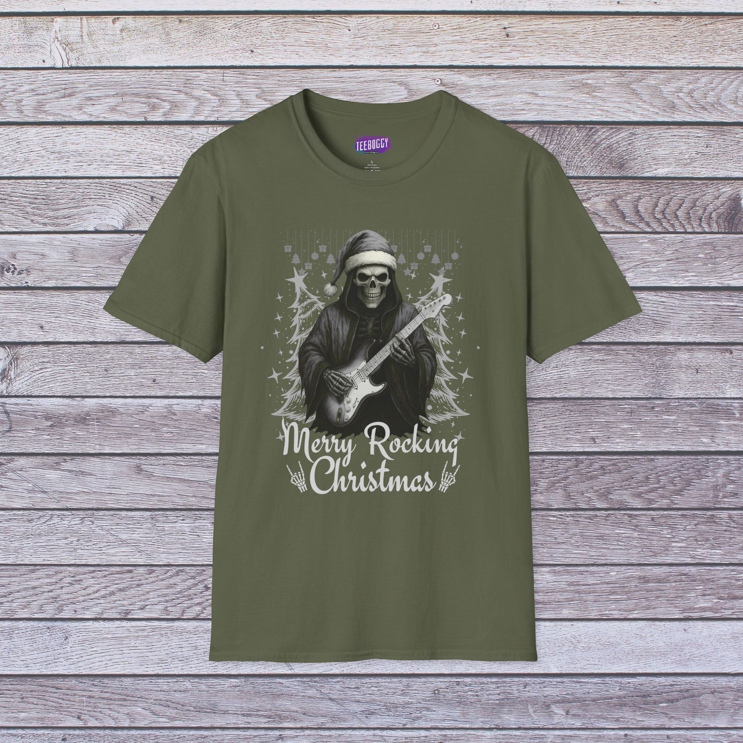 Merry Rocking Christmas - Skeleton Santa Rock T-Shirt