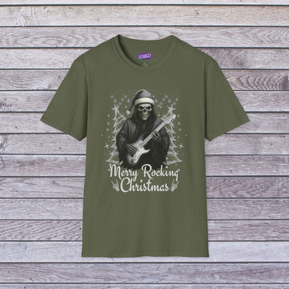 Merry Rocking Christmas - Skeleton Santa Rock T-Shirt