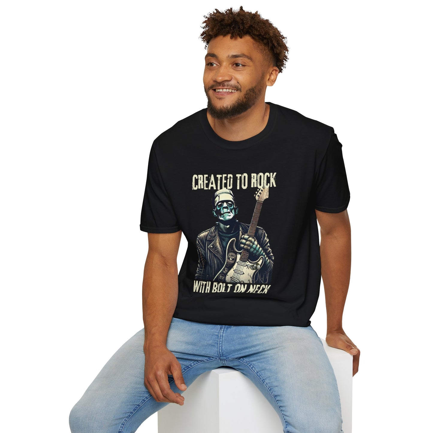 Crafted To Rock, With Bolt-on Neck, Frankenstein With Guitar, T-Shirt.