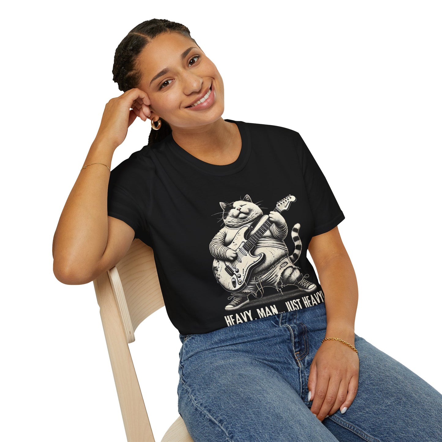 Funny Rocker Fat Cat T-Shirt – “Heavy Man… Just Heavy!”