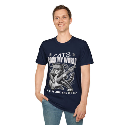 Rocker Cat T-Shirt - Cats Rock My World - R U Feline The Music