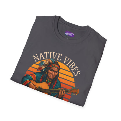 Native Vibes Softstyle T-Shirt with Elder Native American Playing Guitar