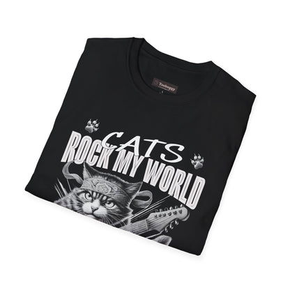Rocker Cat T-Shirt - Cats Rock My World - R U Feline The Music