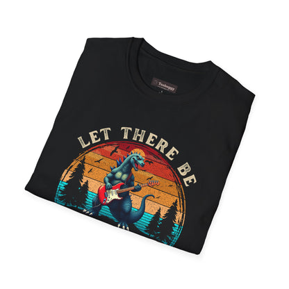 Rock & Roll Dinosaur T-Shirt — "Let There Be Rock and Roll" Guitar Dino Tee
