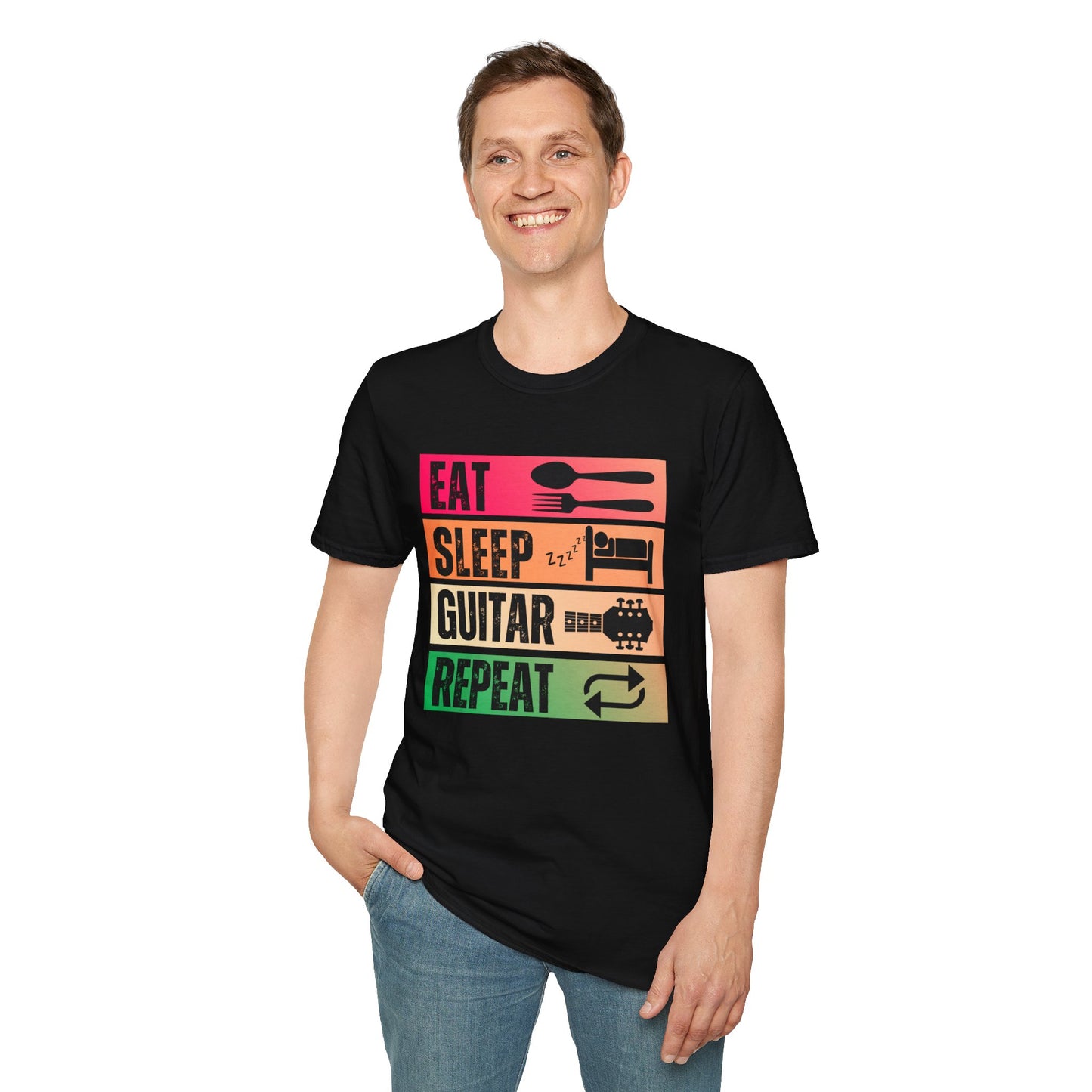 Eat Sleep Guitar Repeat, T-Shirt — Guitarist Day Planner Tee