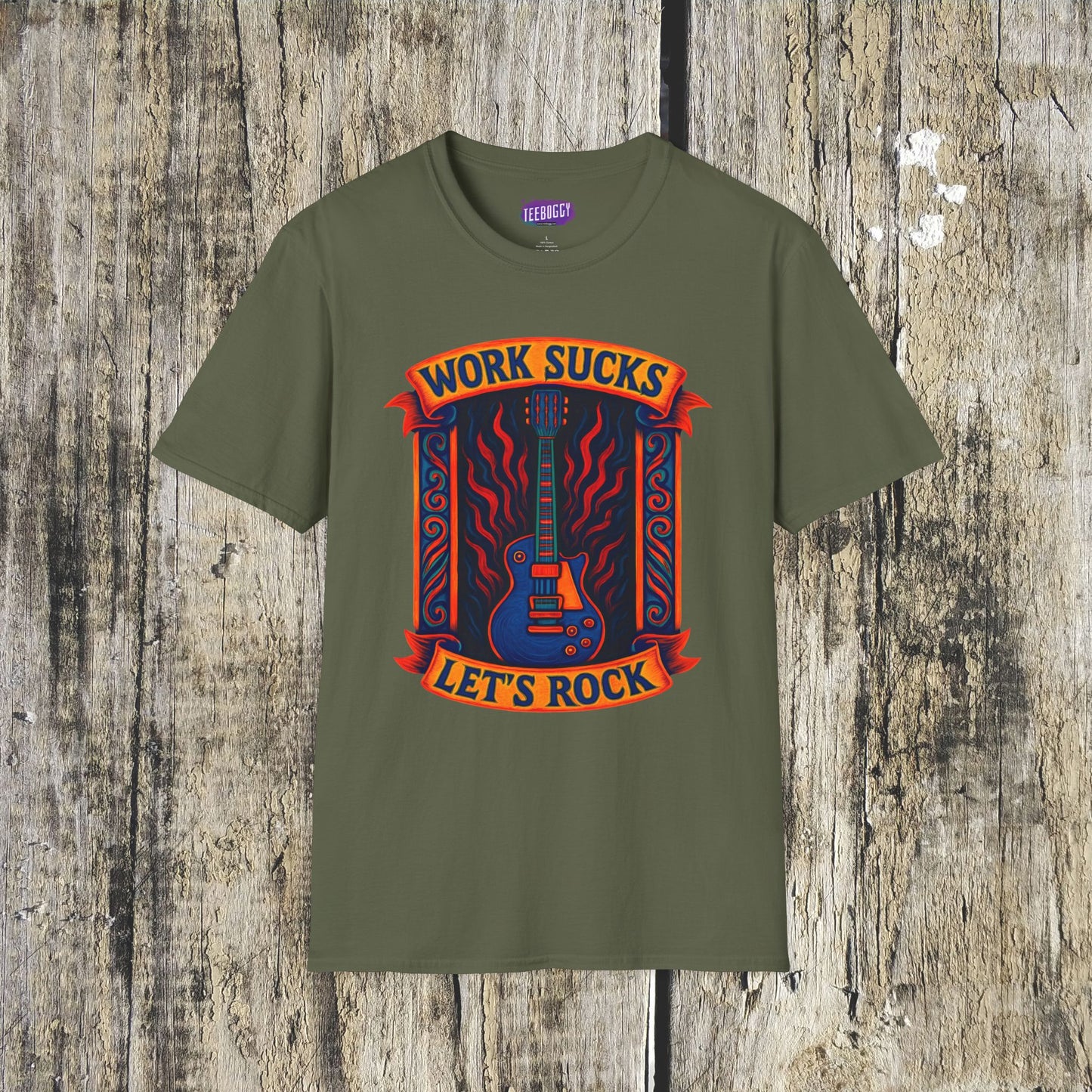 Rock Guitar T-Shirt - Work Sucks, Let's Rock