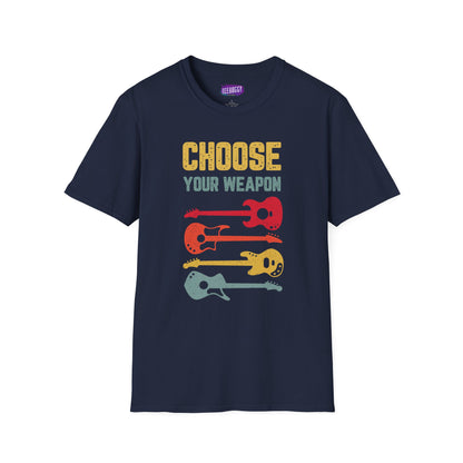 Guitar T-Shirt with 'Choose Your Weapon' Slogan