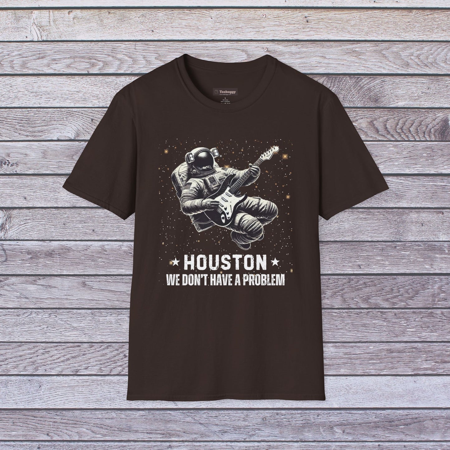 Astronaut Playing Guitar T-Shirt — "Houston, We Don't Have a Problem!"