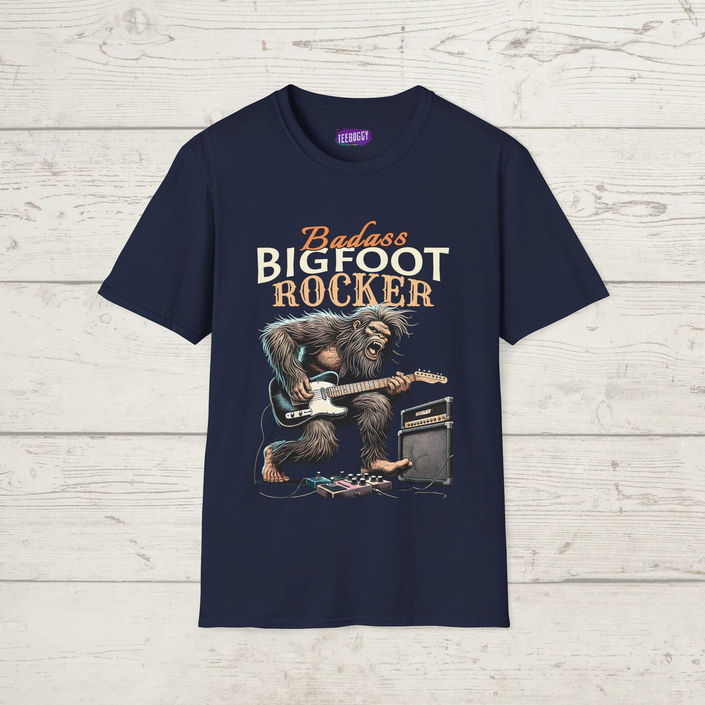 Sasquatch Rocker T-Shirt - Badass Bigfoot Guitar Tee
