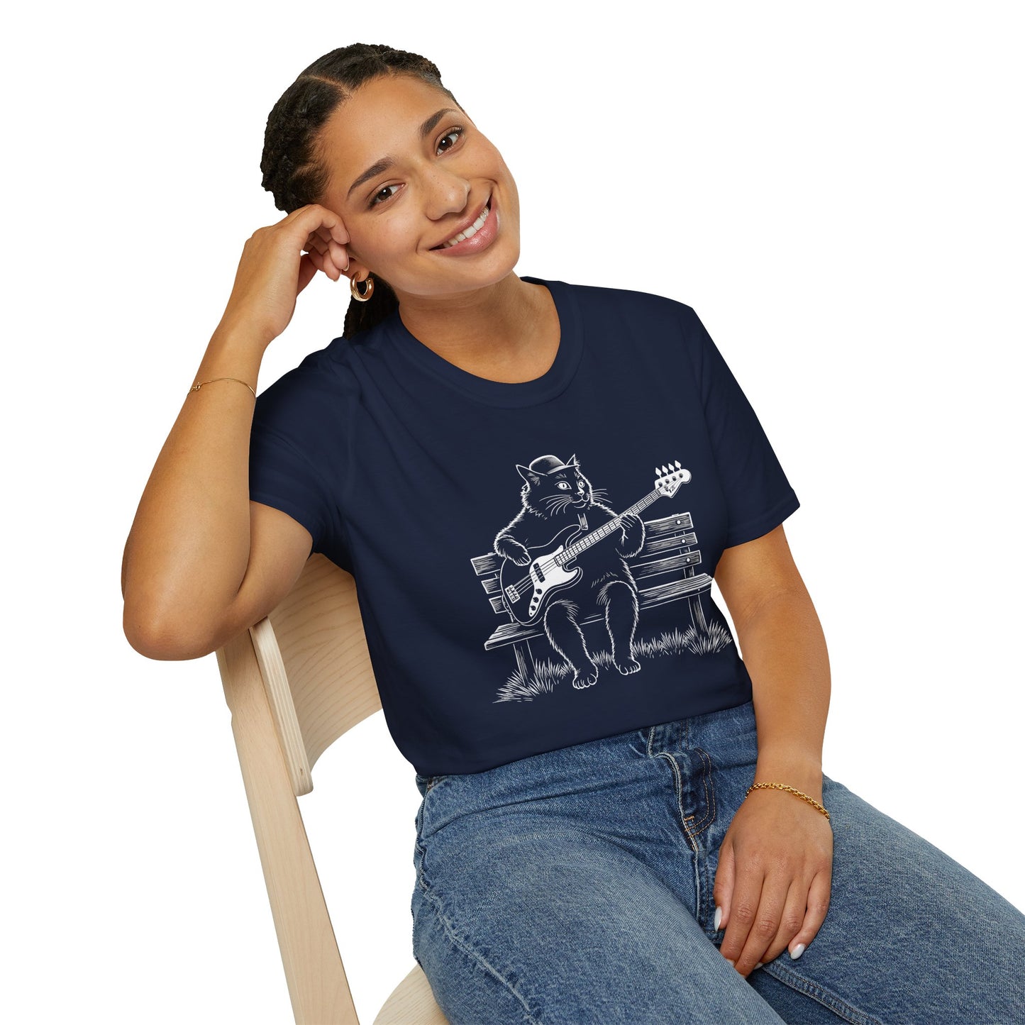 Bass Cat T‑Shirt — Cat Playing Bass Guitar for Music Lovers