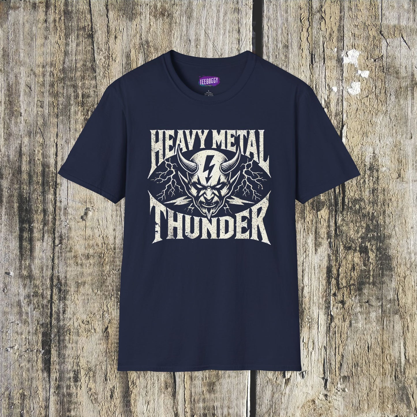 Heavy Metal T-Shirt with Devil's Horns & Thunder Bolt Design