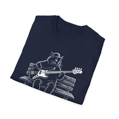Bass Cat T‑Shirt — Cat Playing Bass Guitar for Music Lovers