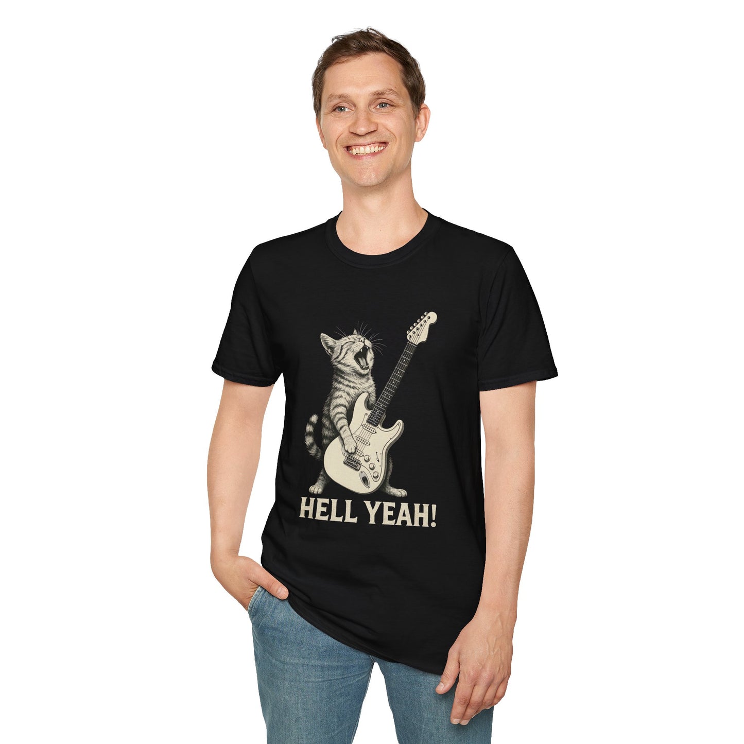 Cat Rocking-Out With Guitar, Hell Yeah!, T-Shirt.