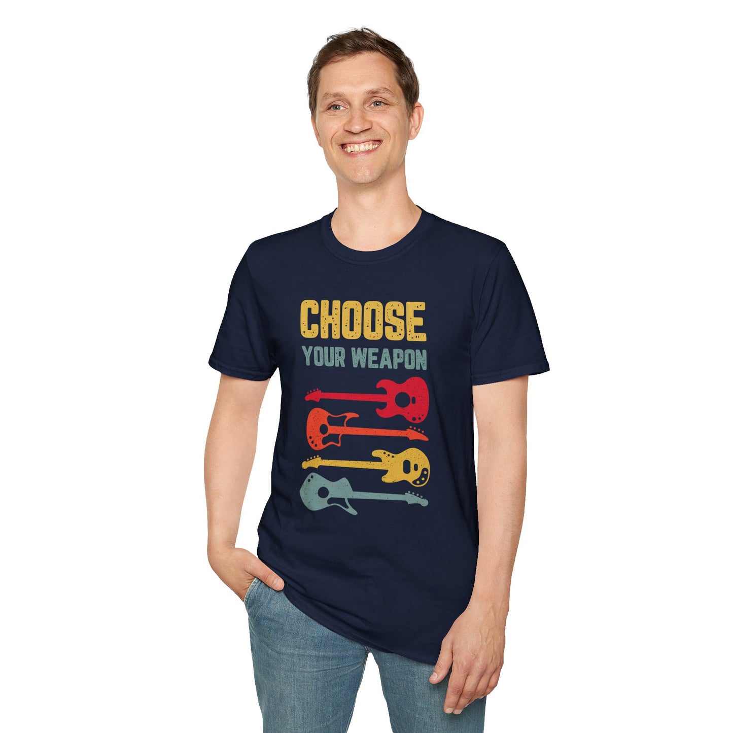 Guitar T-Shirt with 'Choose Your Weapon' Slogan