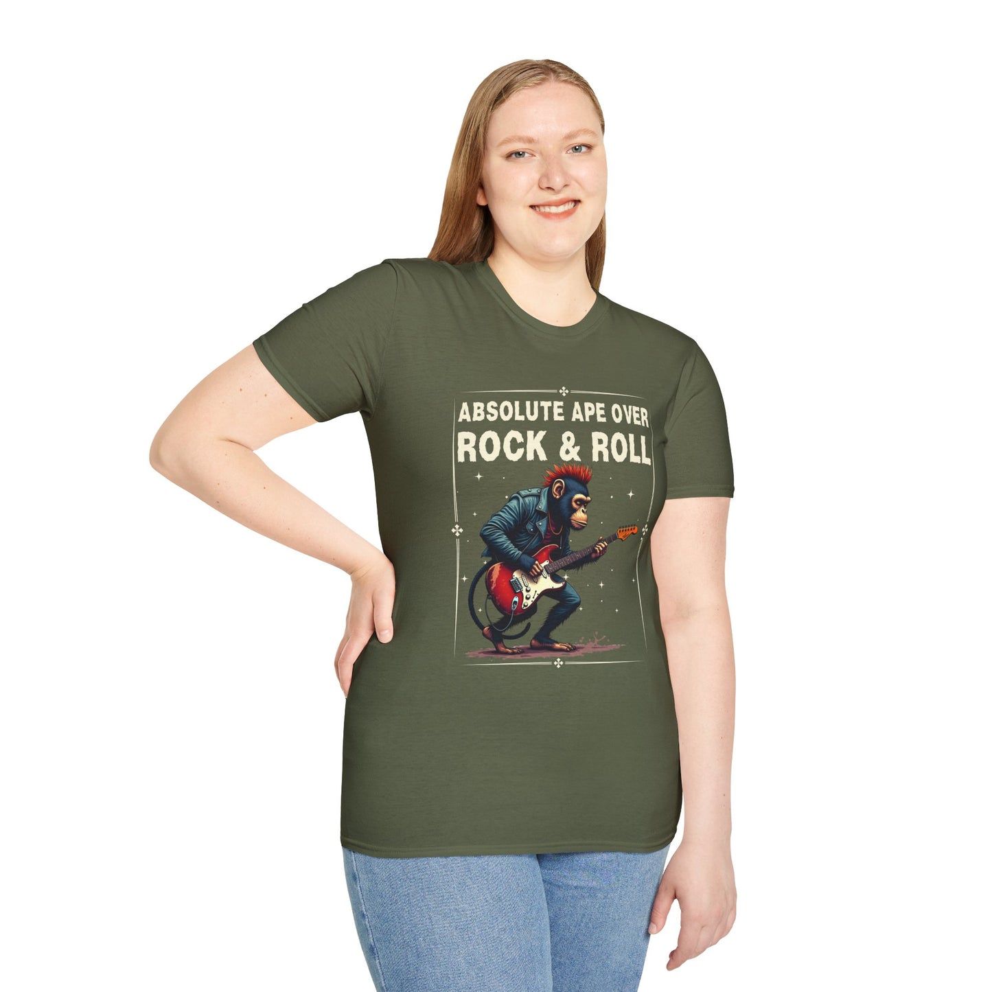 Rocker Chimp T-Shirt — "Absolute Ape, Over Rock and Roll"