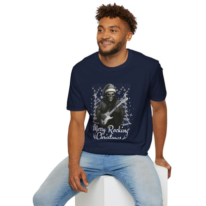 Merry Rocking Christmas Skeleton Santa T-Shirt