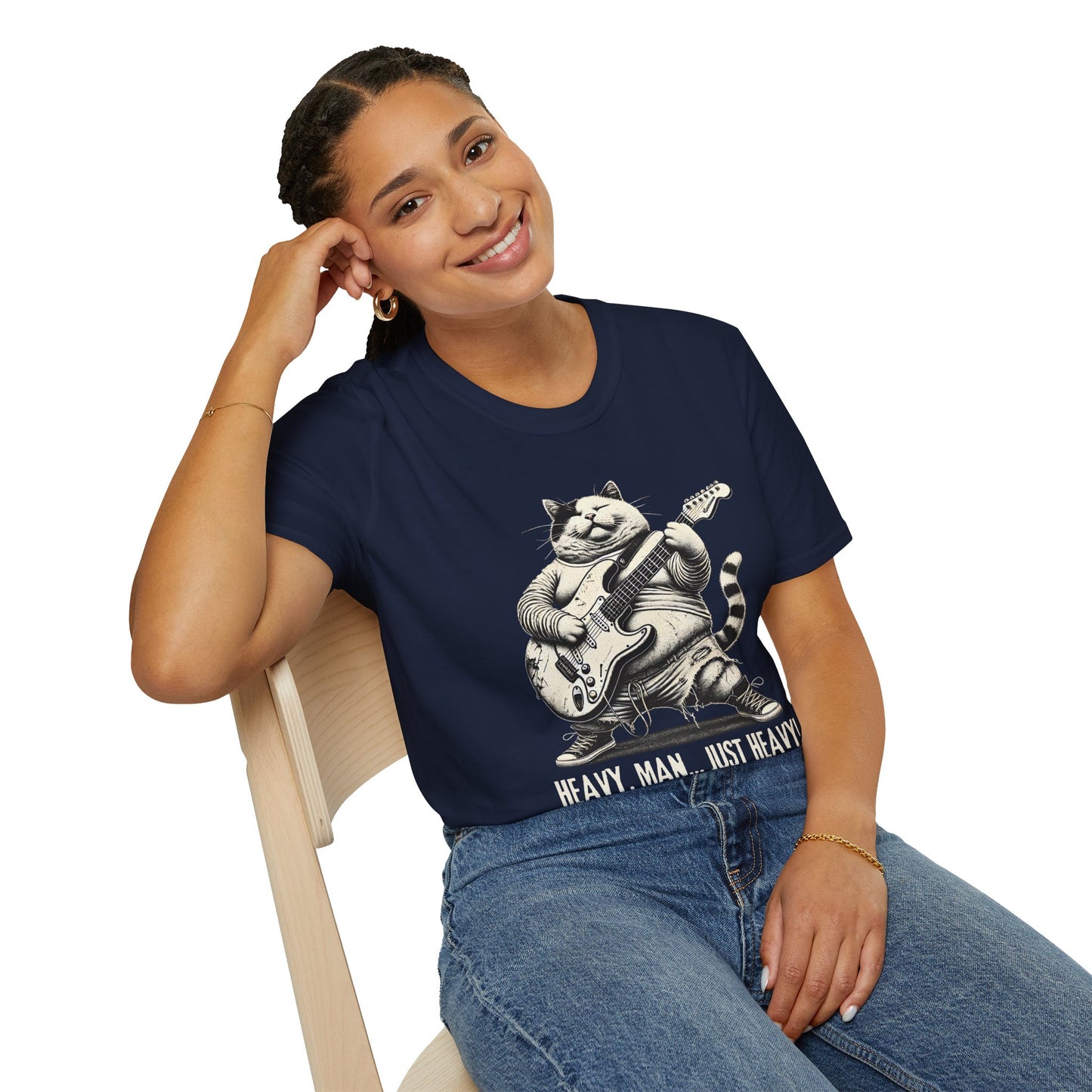 Funny Rocker Fat Cat T-Shirt – “Heavy Man… Just Heavy!”