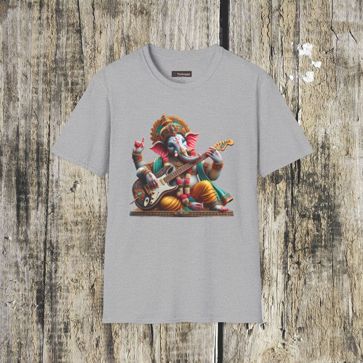 Ganesh Playing Electric Guitar T-Shirt — Woodstock Vibes Spiritual Rock Tee