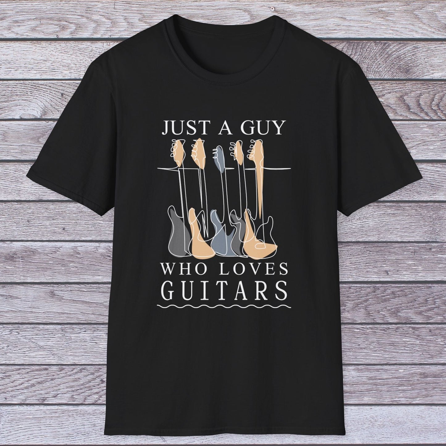 T-Shirt — "Just a Guy Who Loves Guitars" Guitar Lover Tee