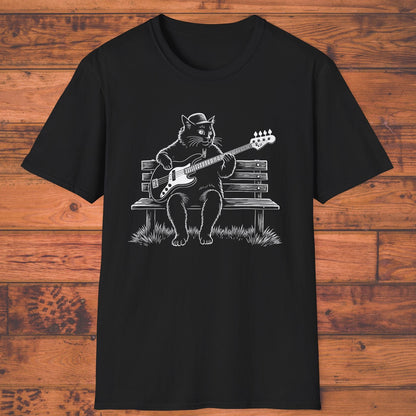 Bass Cat T‑Shirt — Cat Playing Bass Guitar for Music Lovers