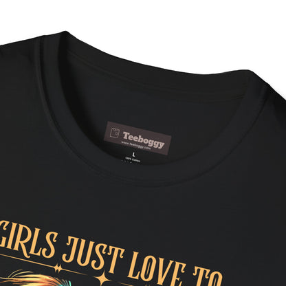 Girls Just Love to Rock & Roll T-Shirt — Female Guitarist Rock Tee