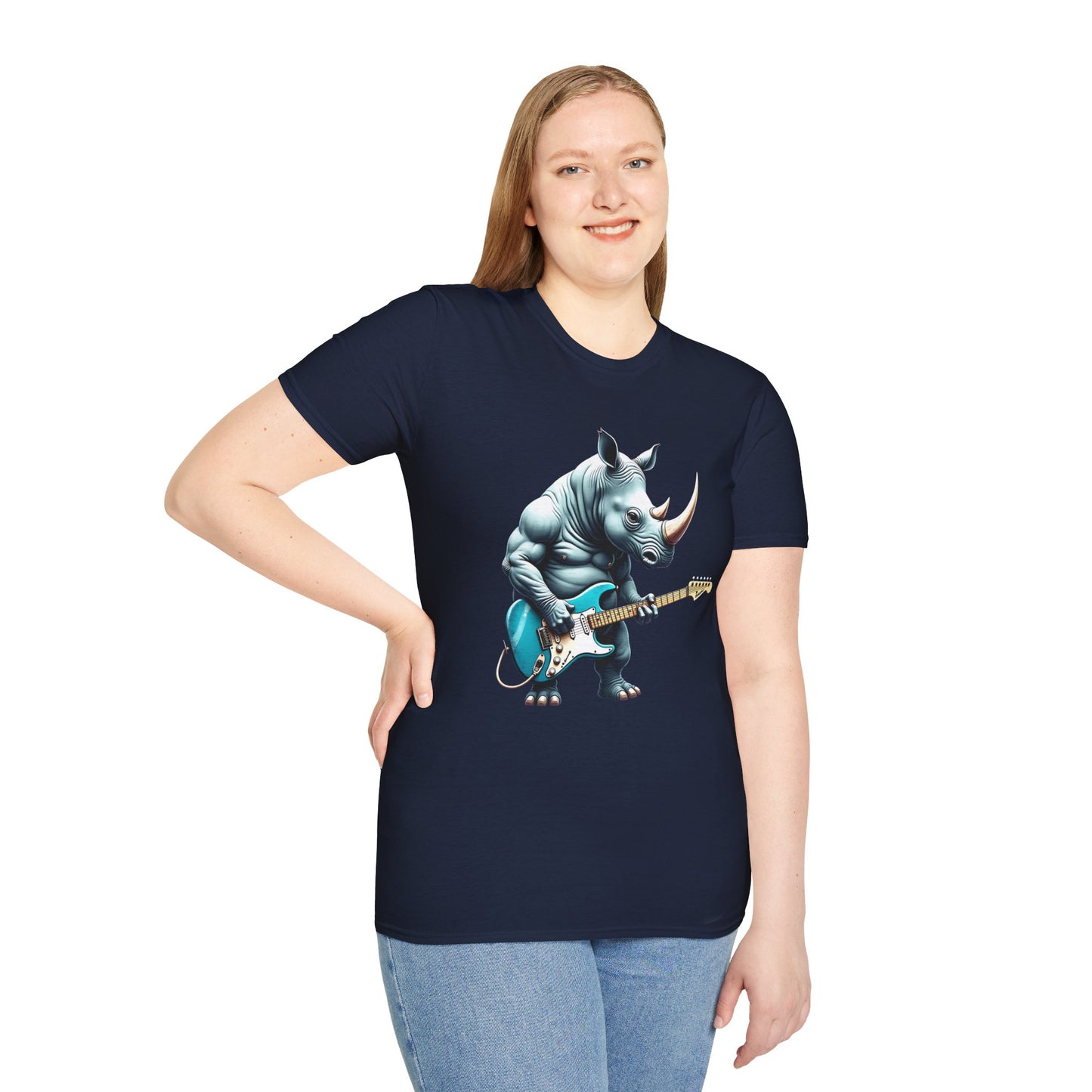 Rock Guitar Rhino T-Shirt — Rhinoceros Playing Electric Guitar Graphic Tee