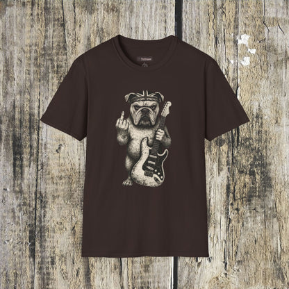 Bulldog Rock Rebel T-Shirt — Guitar-Slinging Middle Finger Design