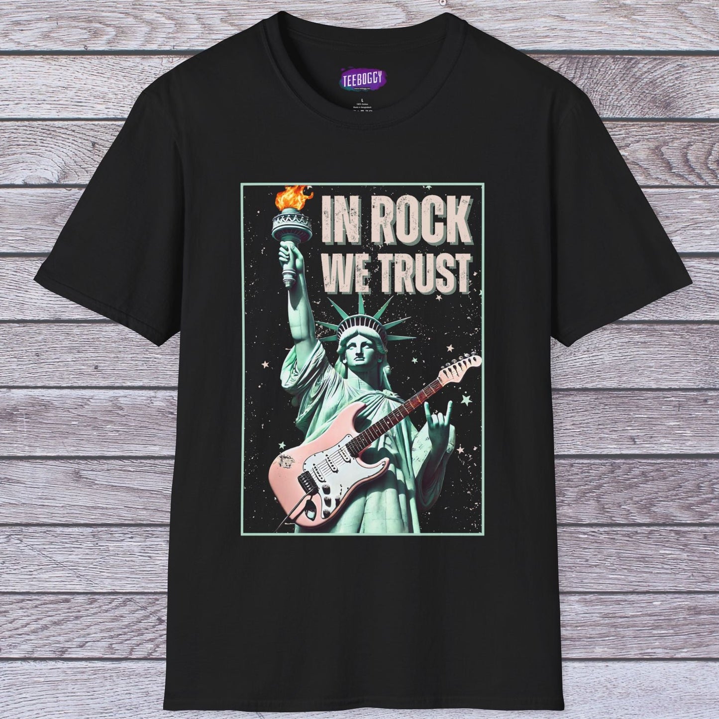Patriotic Rock T-Shirt - 'In Rock We Trust' | Softstyle