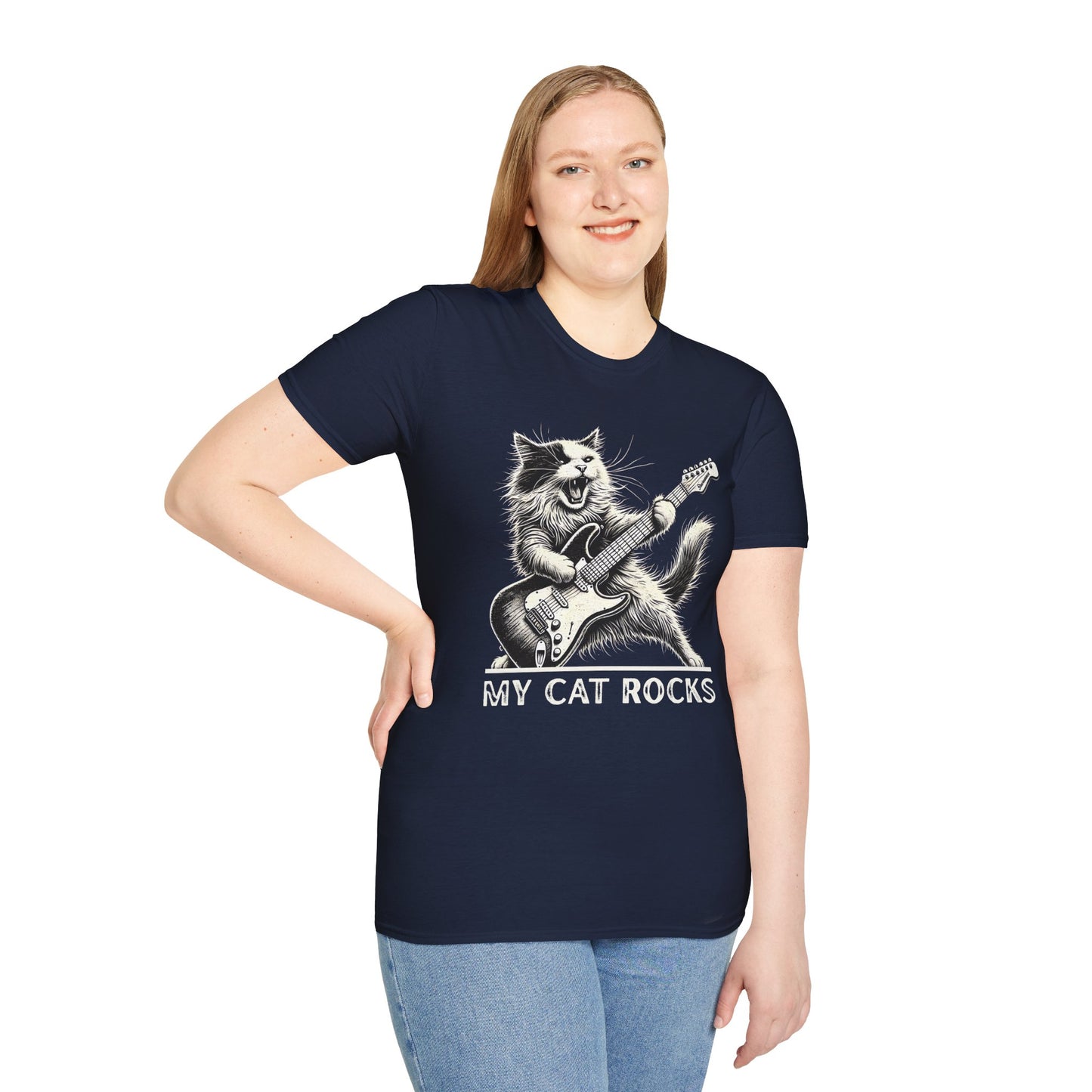My Cat Rocks T-Shirt — Cat Playing Guitar Tee for Music Lovers