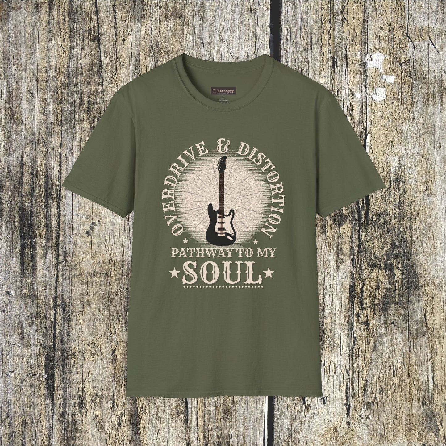 Overdrive & Distortion Guitar T-Shirt — Retro Stratocaster Design